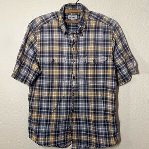 Carhartt Men's Plaid Shirt - Blue and Yellow 100% Cotton Size Medium